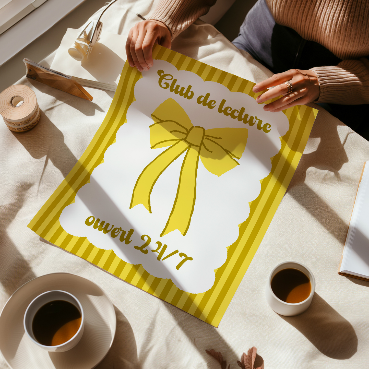 Affiche pour passionné(e)s de lecture, Club de Lecture Ouvert 24/7, Noeud Ruban Coquette
