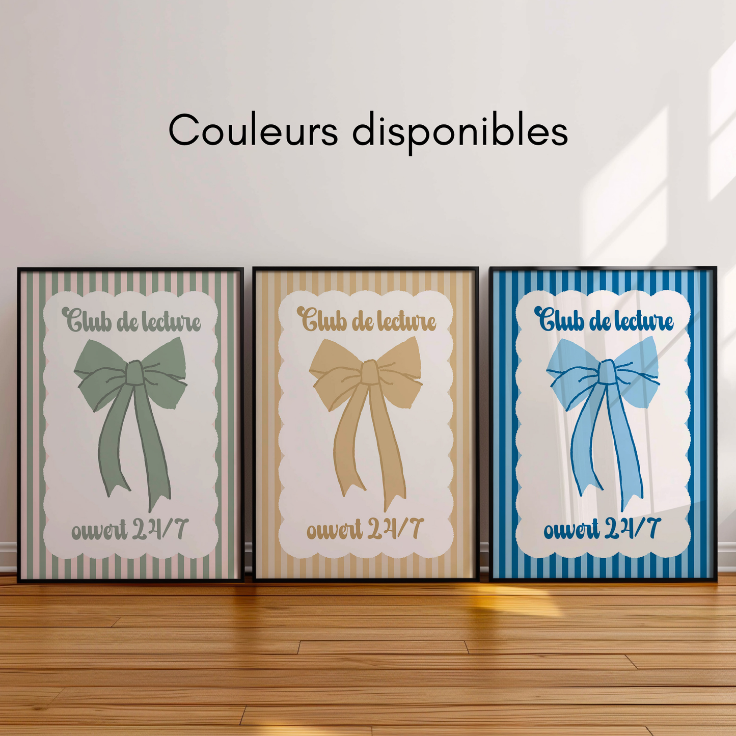 Affiche pour passionné(e)s de lecture, Club de Lecture Ouvert 24/7, Noeud Ruban Coquette