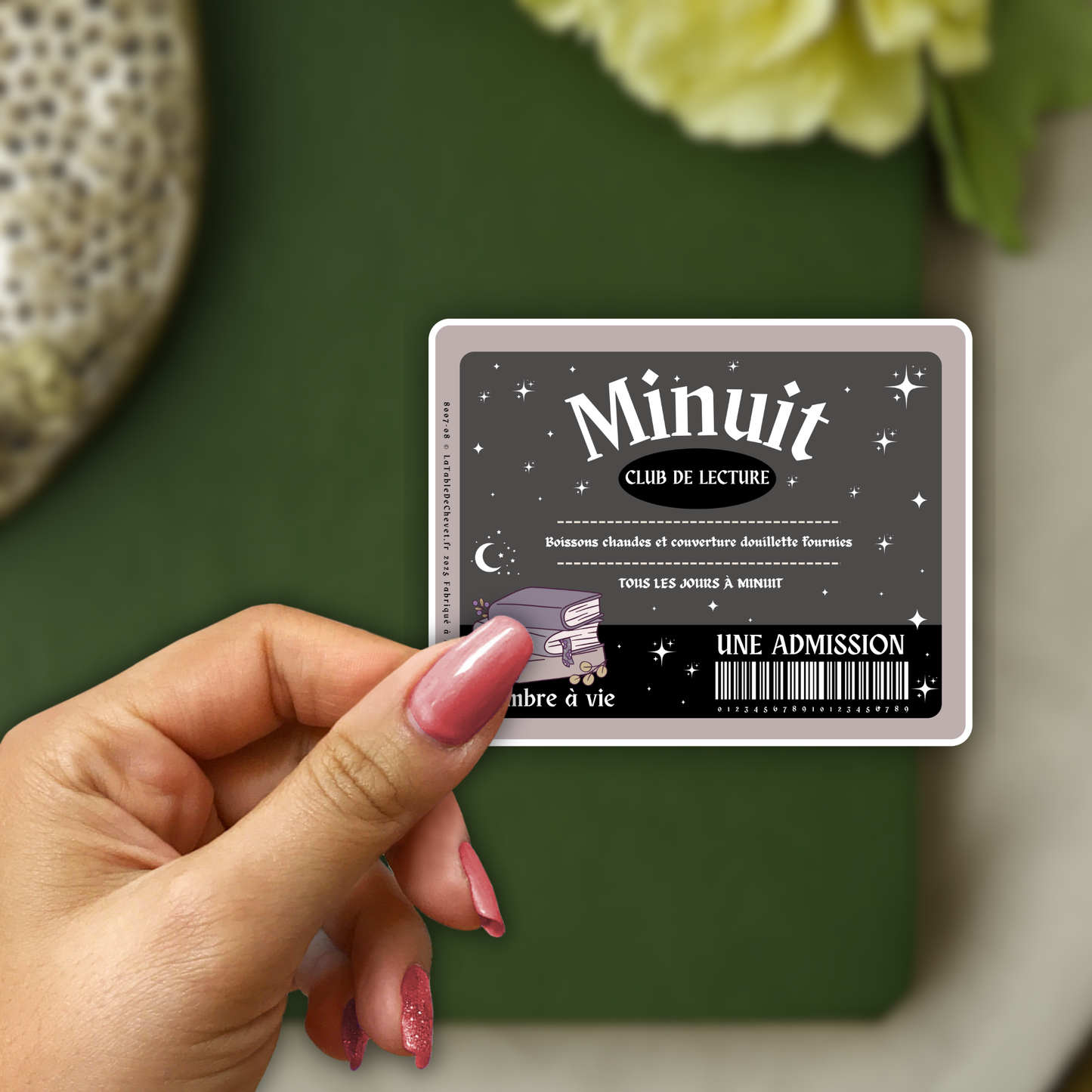 Autocollant en vinyle, Sticker Admission Club de lecture de minuit