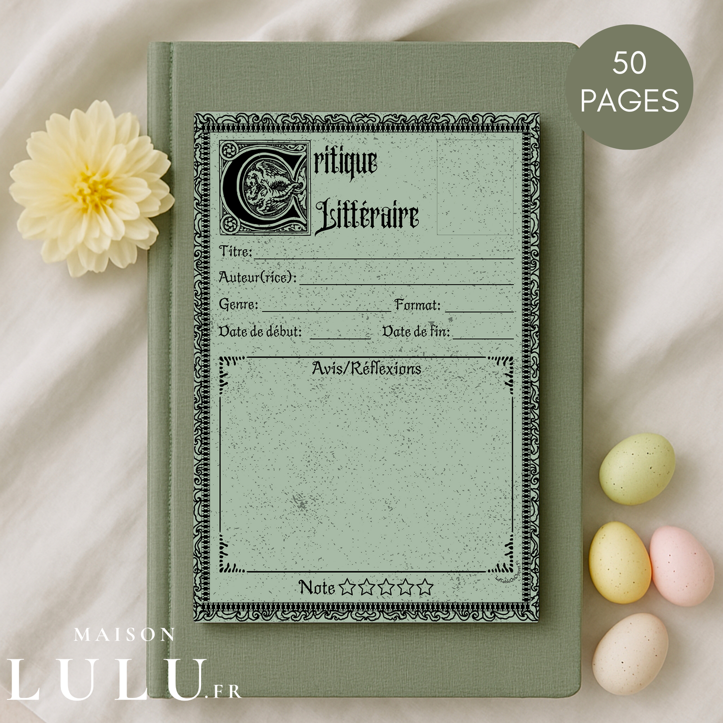Bloc-Note de Lecture Style Gothique, Suivi, Avis, Résumé & Critique de Livres