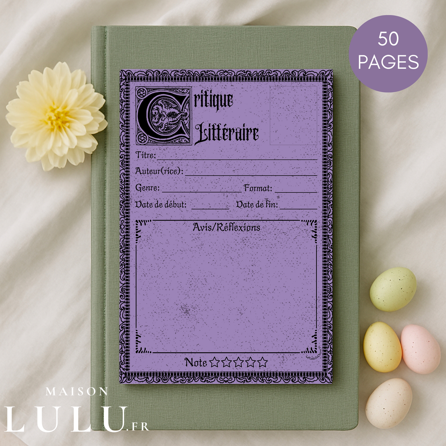 Bloc-Note de Lecture Style Gothique, Suivi, Avis, Résumé & Critique de Livres
