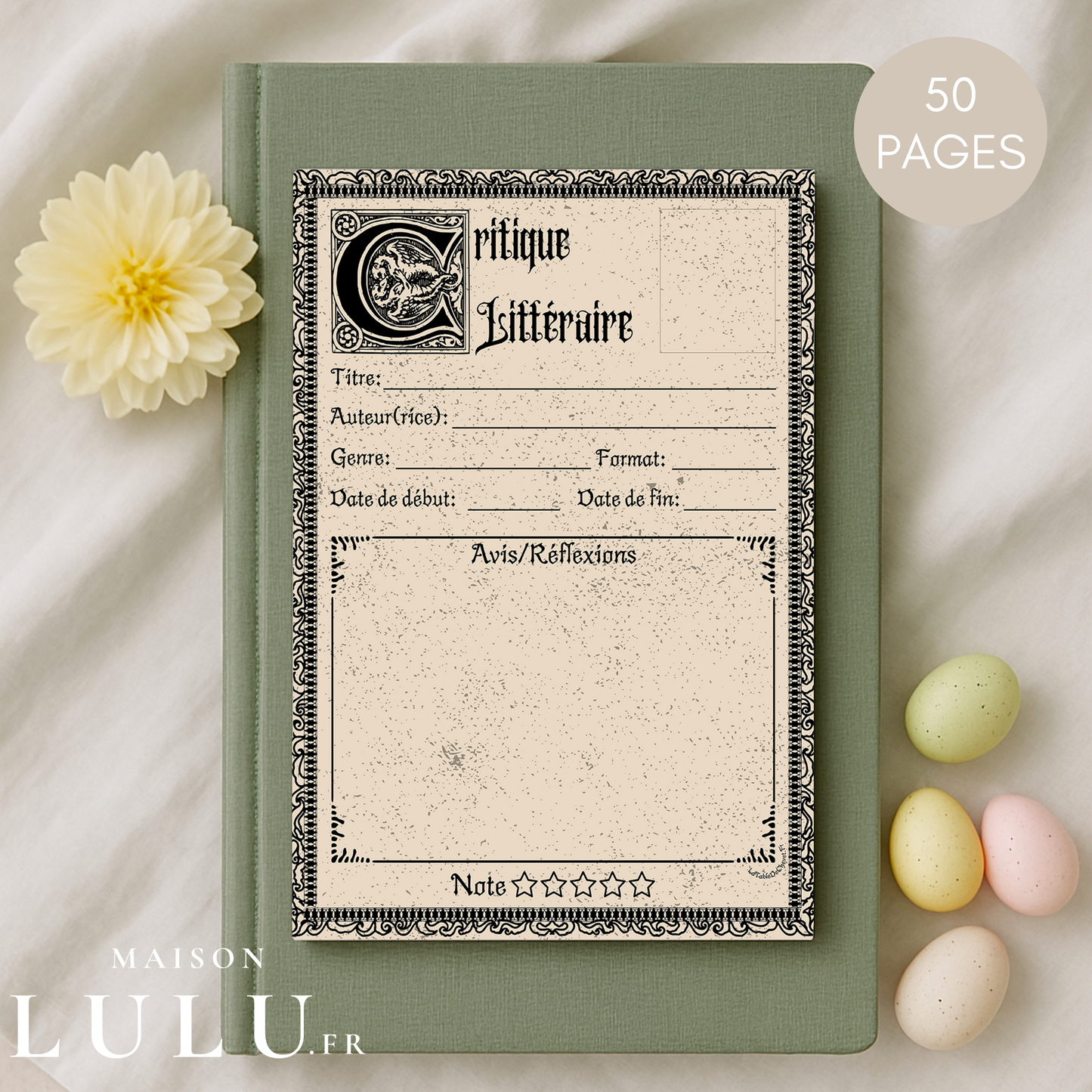 Bloc-Note de Lecture Style Gothique, Suivi, Avis, Résumé & Critique de Livres