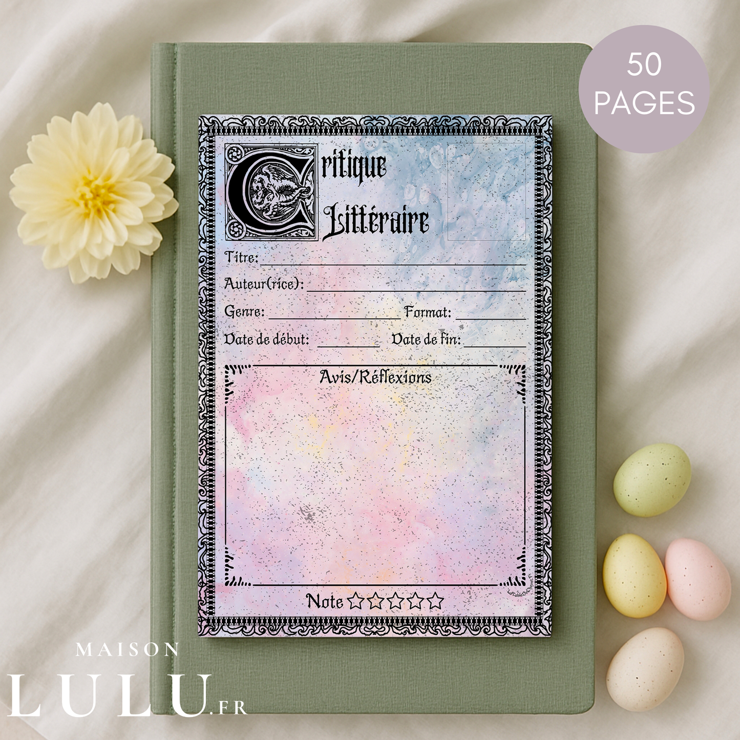 Bloc-Note de Lecture Style Gothique, Suivi, Avis, Résumé & Critique de Livres