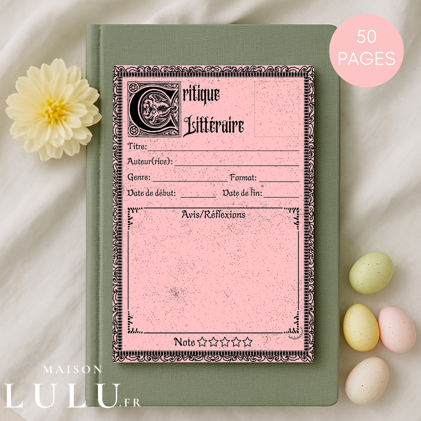 Bloc-Note de Lecture Style Gothique, Suivi, Avis, Résumé & Critique de Livres