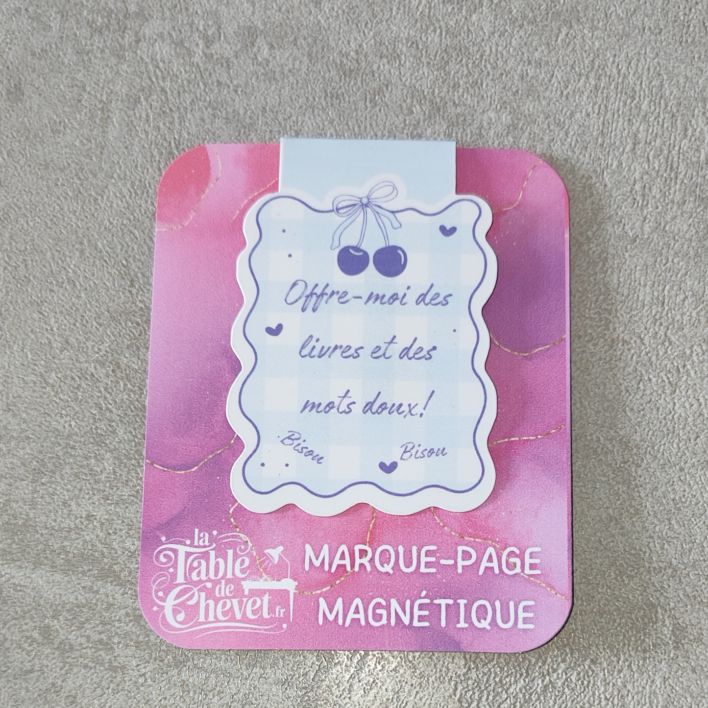Marque-page magnétique, Signet aimanté "Offre-moi des livres et des mots doux! Bisou Bisou"