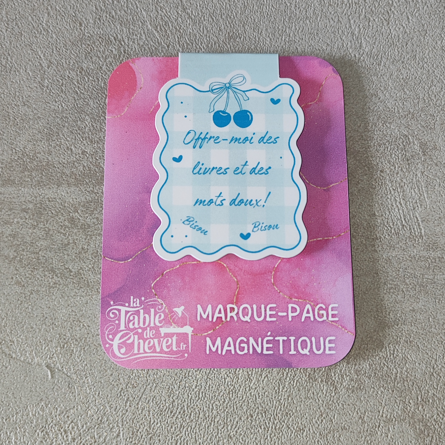 Marque-page magnétique, Signet aimanté "Offre-moi des livres et des mots doux! Bisou Bisou"