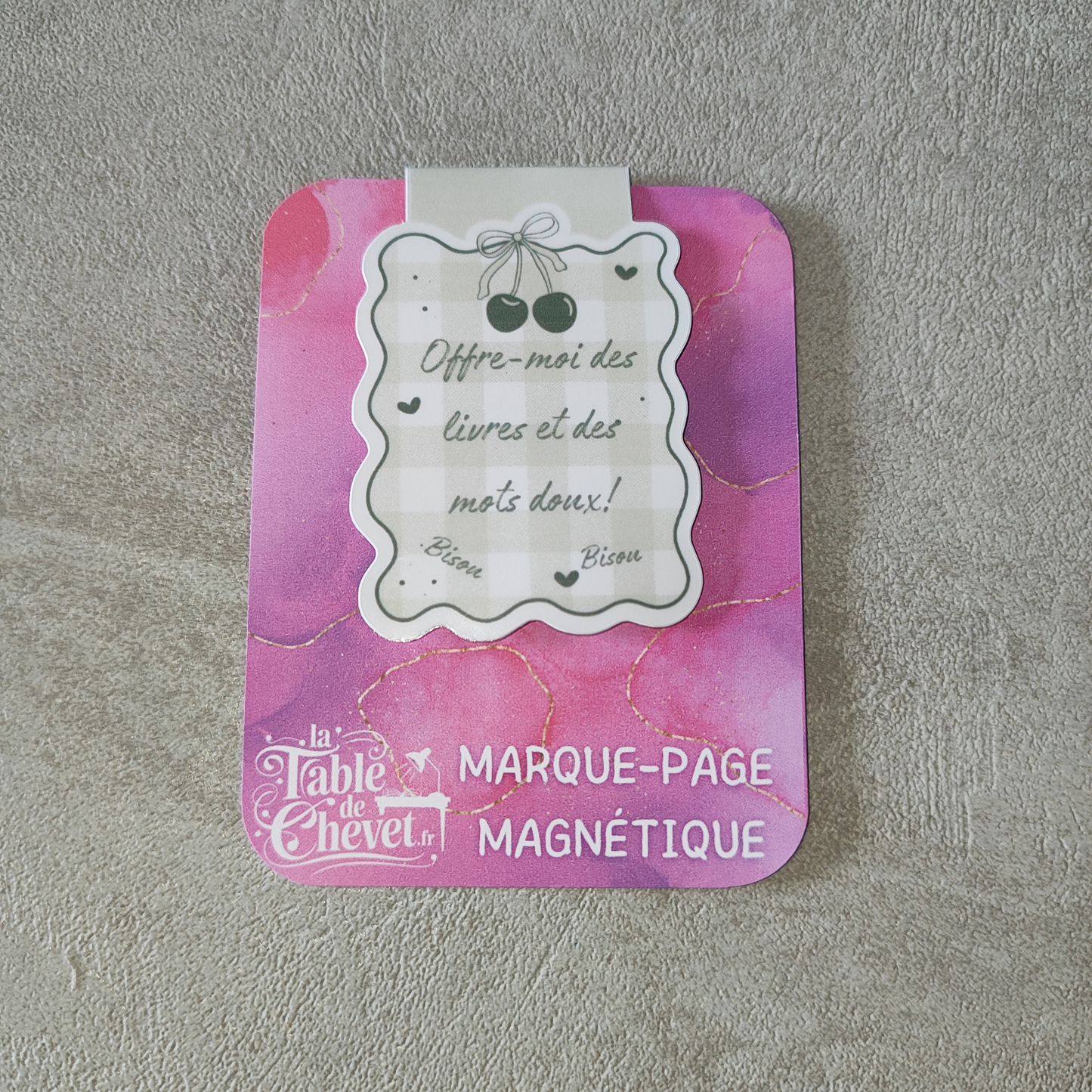 Marque-page magnétique, Signet aimanté "Offre-moi des livres et des mots doux! Bisou Bisou"