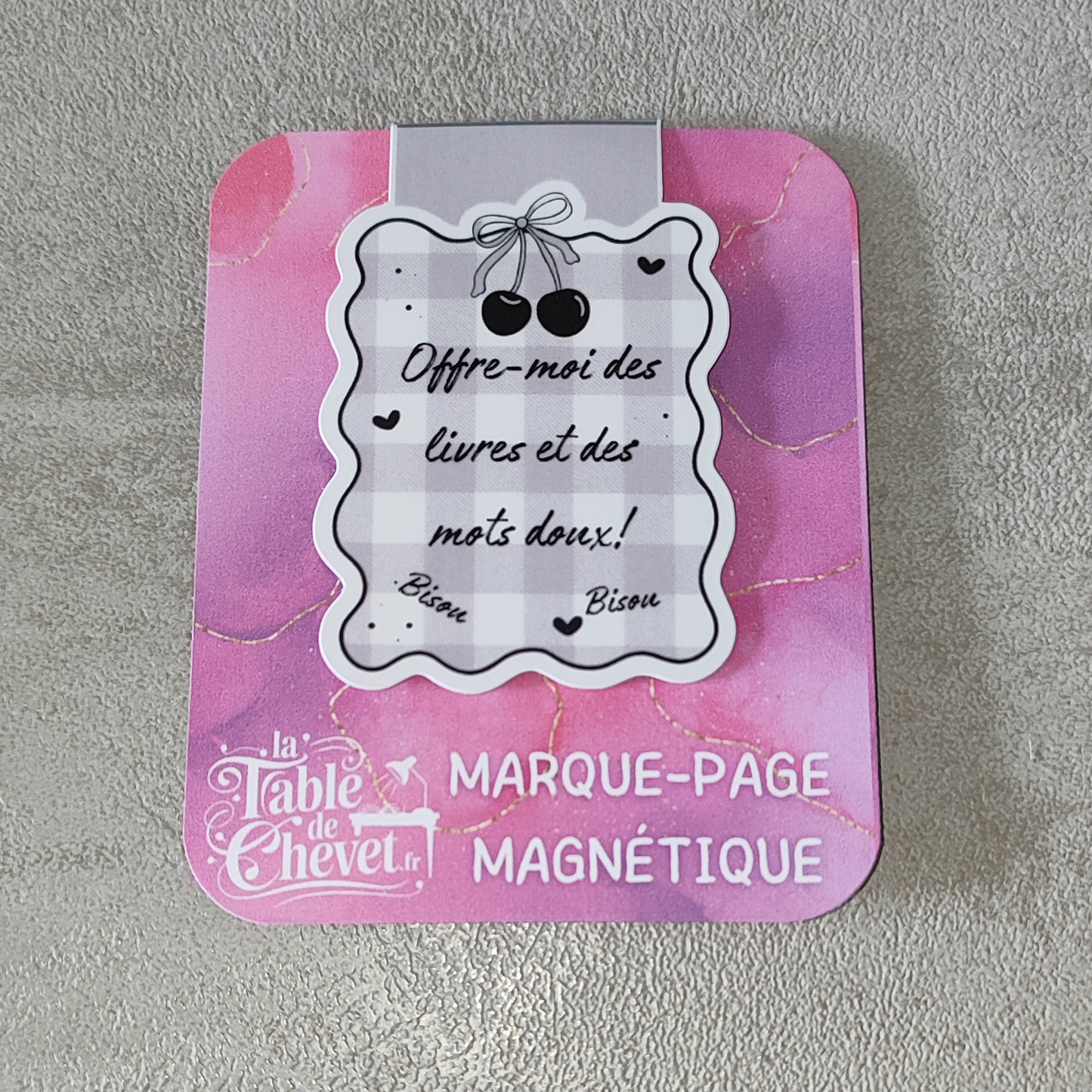 Marque-page magnétique, Signet aimanté "Offre-moi des livres et des mots doux! Bisou Bisou"