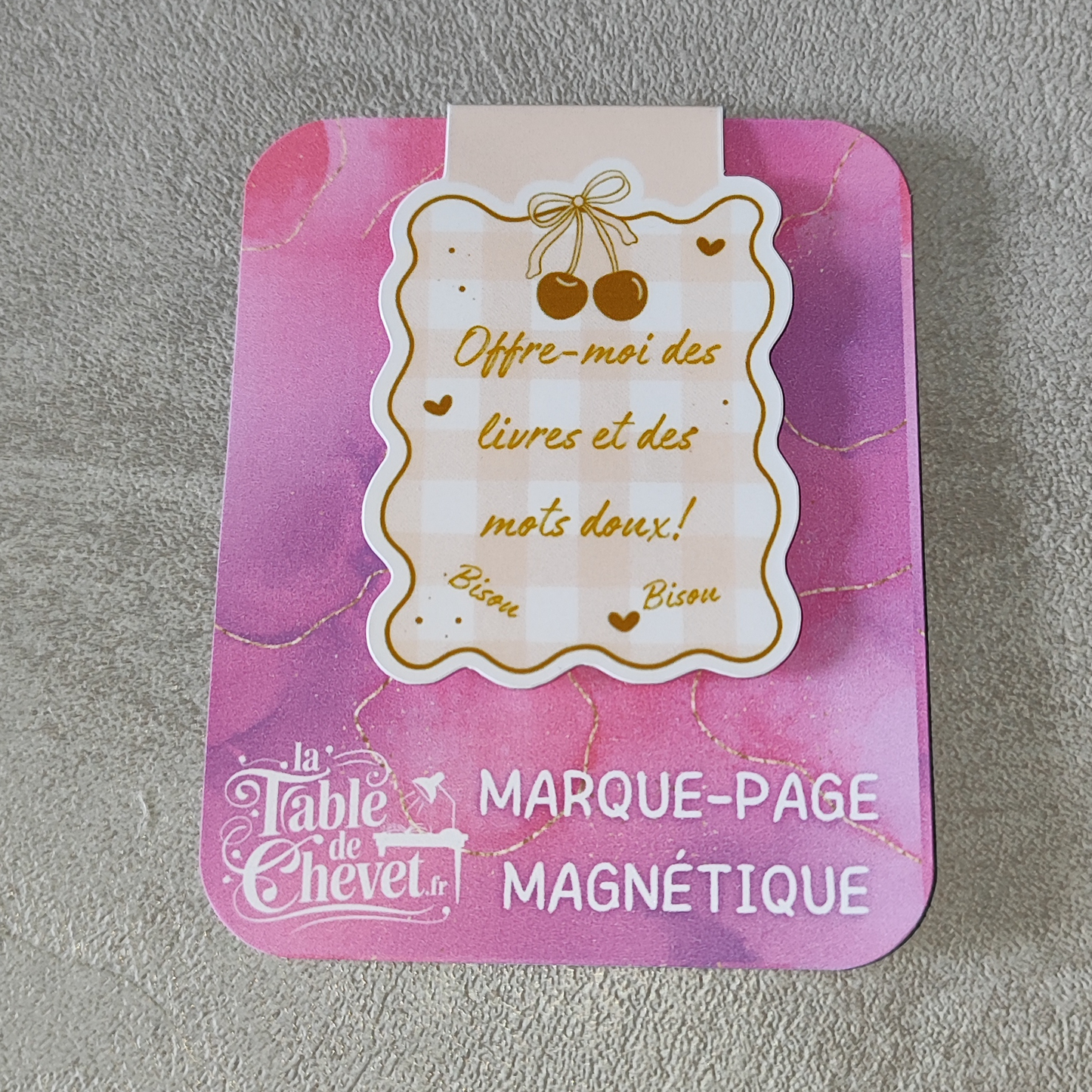 Marque-page magnétique, Signet aimanté "Offre-moi des livres et des mots doux! Bisou Bisou"