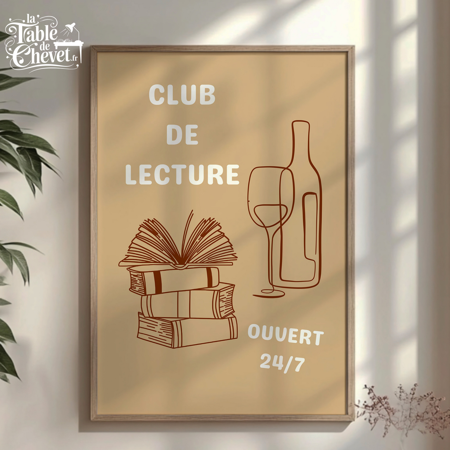 Affiche pour passionné(e)s de lecture, Club de Lecture Ouvert 24/7 Livres et Vin