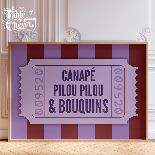 Affiche pour passionné(e)s de lecture, Canapé Pilou pilou et bouquins