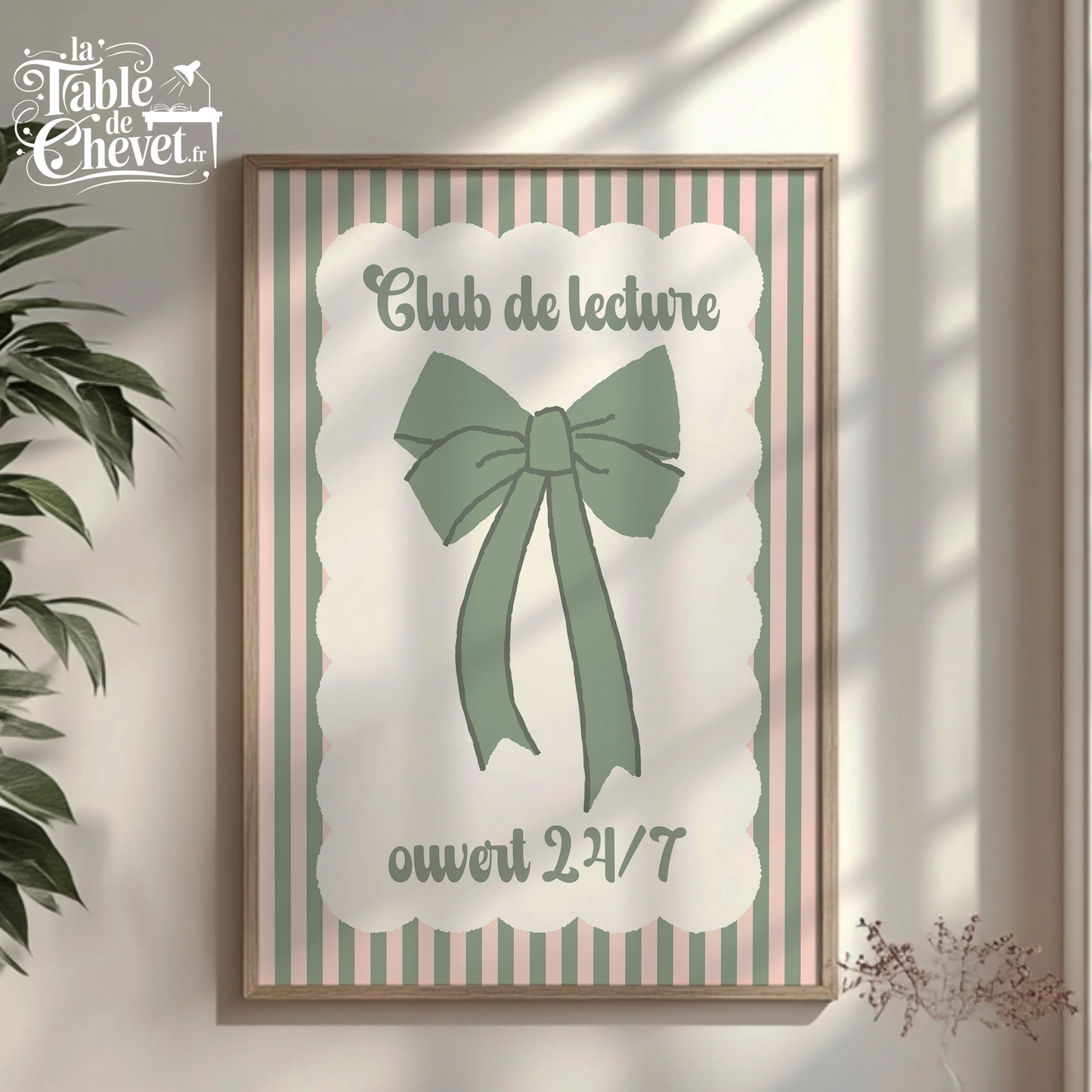 Affiche pour passionné(e)s de lecture, Club de Lecture Ouvert 24/7, Noeud Ruban Coquette