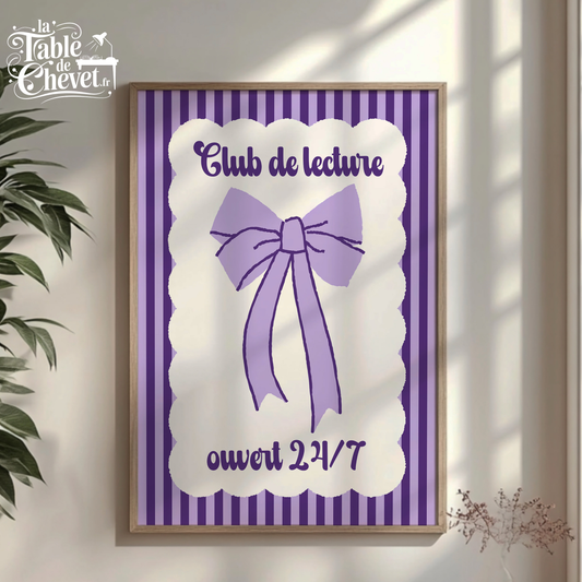 Affiche pour passionné(e)s de lecture, Club de Lecture Ouvert 24/7, Noeud Ruban Coquette