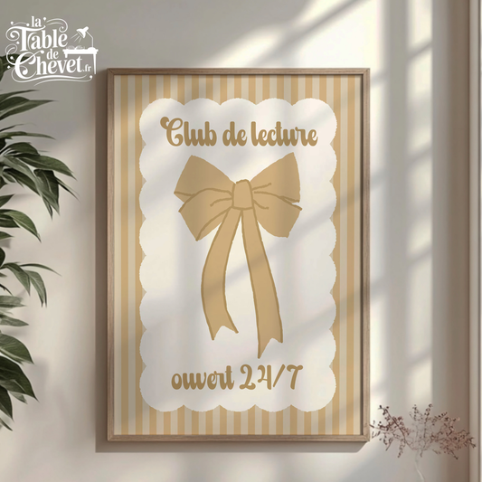 Affiche pour passionné(e)s de lecture, Club de Lecture Ouvert 24/7, Noeud Ruban Coquette