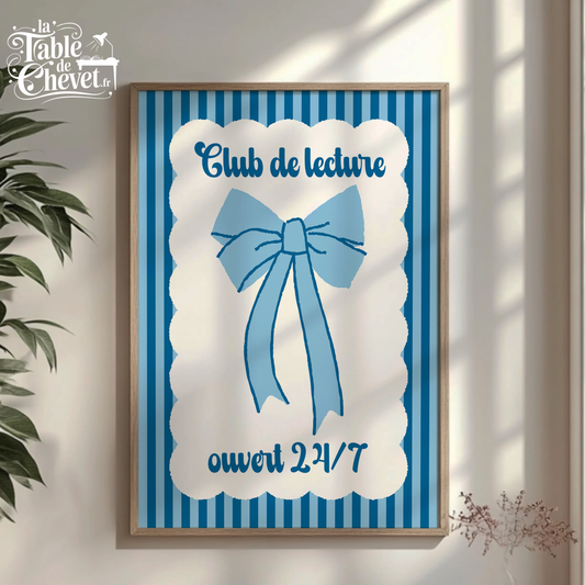 Affiche pour passionné(e)s de lecture, Club de Lecture Ouvert 24/7, Noeud Ruban Coquette