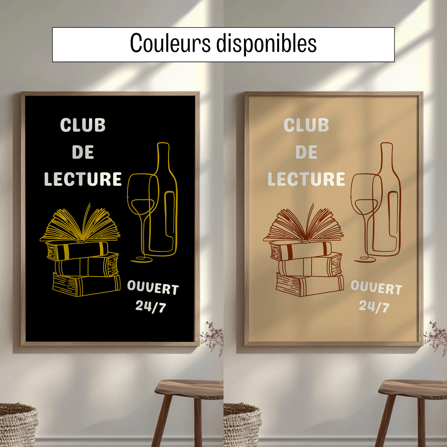 Affiche pour passionné(e)s de lecture, Club de Lecture Ouvert 24/7 Livres et Vin