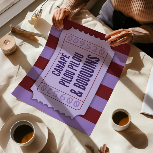 Affiche pour passionné(e)s de lecture, Canapé Pilou pilou et bouquins