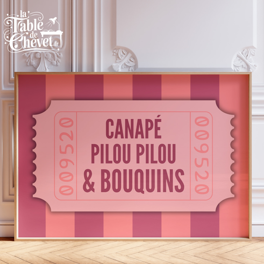 Affiche pour passionné(e)s de lecture, Canapé Pilou pilou et bouquins