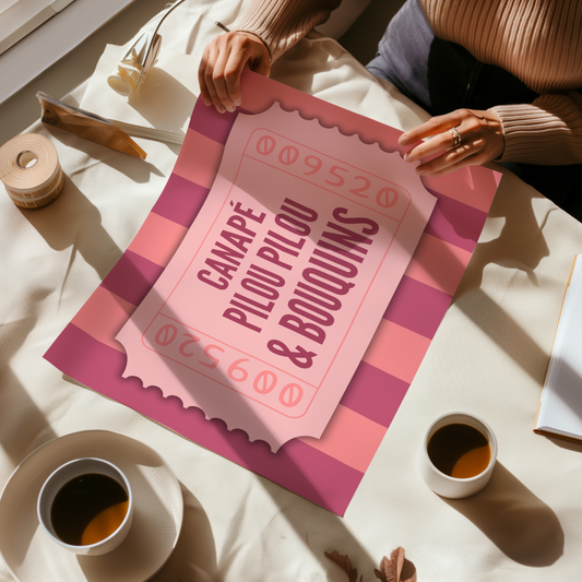 Affiche pour passionné(e)s de lecture, Canapé Pilou pilou et bouquins