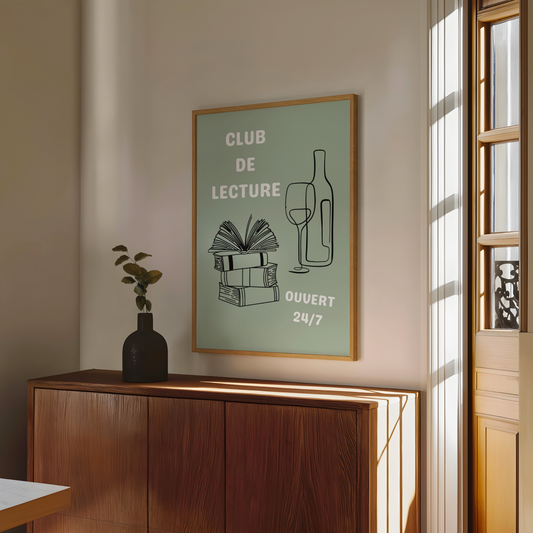 Affiche pour passionné(e)s de lecture, Club de Lecture Ouvert 24/7 Livres et Vin