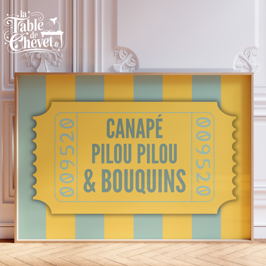 Affiche pour passionné(e)s de lecture, Canapé Pilou pilou et bouquins