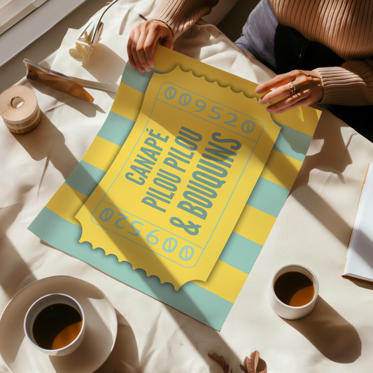 Affiche pour passionné(e)s de lecture, Canapé Pilou pilou et bouquins