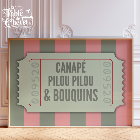 Affiche pour passionné(e)s de lecture, Canapé Pilou pilou et bouquins