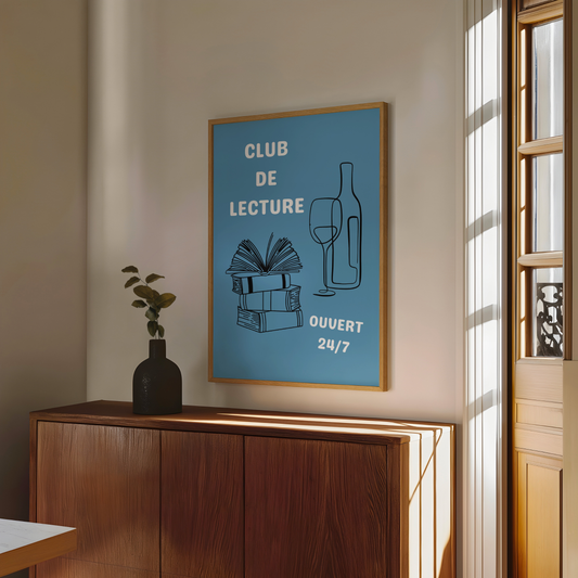 Affiche pour passionné(e)s de lecture, Club de Lecture Ouvert 24/7 Livres et Vin