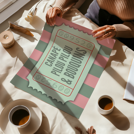 Affiche pour passionné(e)s de lecture, Canapé Pilou pilou et bouquins