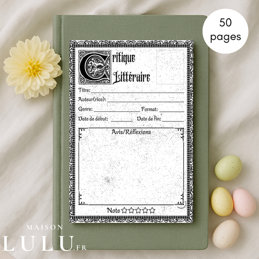Bloc-Note de Lecture Style Gothique, Suivi, Avis, Résumé & Critique de Livres