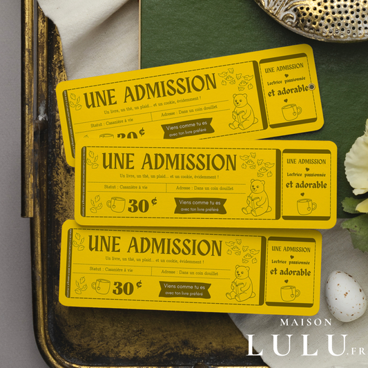 Marque-page ticket, Signet Admission pour Lectrice passionnée et adorable