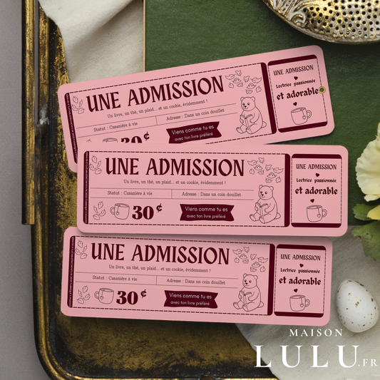 Marque-page ticket, Signet Admission pour Lectrice passionnée et adorable