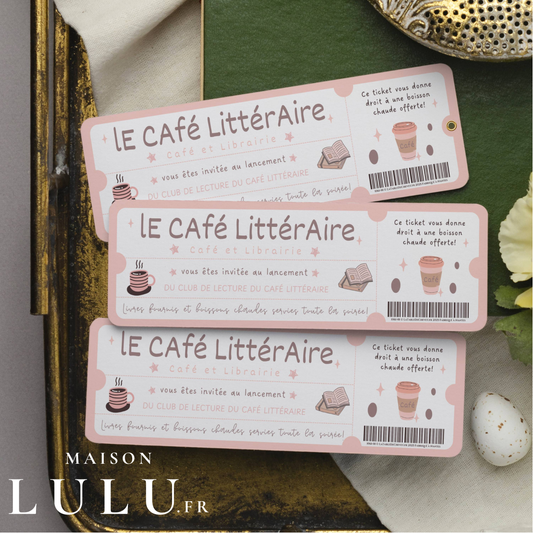 Marque Page Original, Signet Ticket pour Ouverture café littéraire