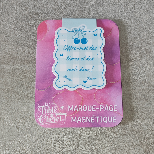 Marque-page magnétique, Signet aimanté "Offre-moi des livres et des mots doux! Bisou Bisou"