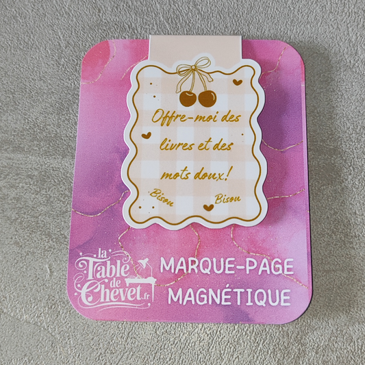 Marque-page magnétique, Signet aimanté "Offre-moi des livres et des mots doux! Bisou Bisou"