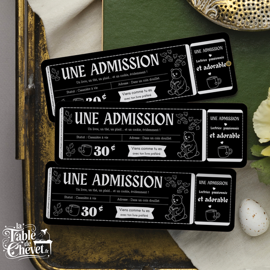 Marque-page ticket, Signet Admission pour Lectrice passionnée et adorable