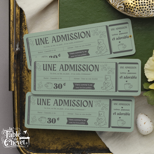 Marque-page ticket, Signet Admission pour Lectrice passionnée et adorable