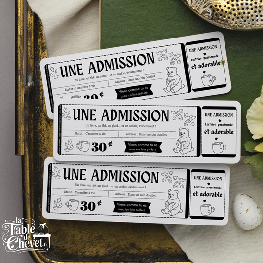 Marque-page ticket, Signet Admission pour Lectrice passionnée et adorable