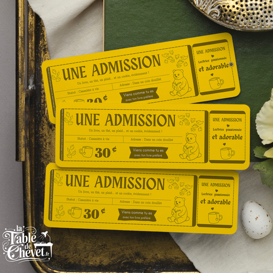 Marque-page ticket, Signet Admission pour Lectrice passionnée et adorable