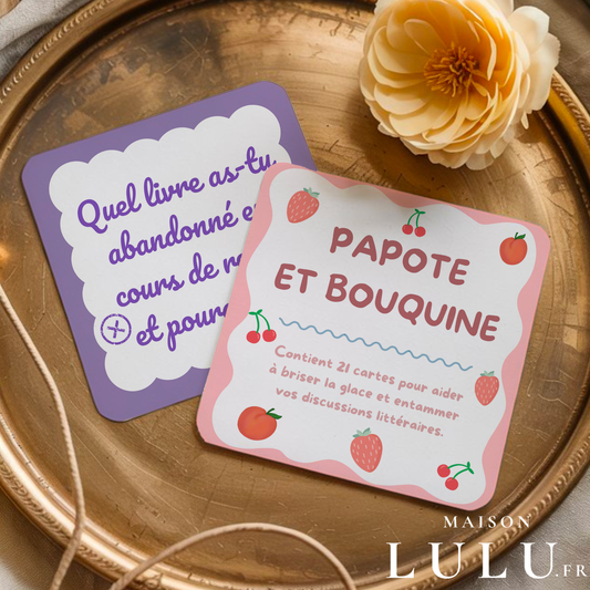 Papote et Bouquine, 21 cartes de discussion, Jeu pour club de lecture